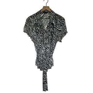 Style and Co. Women's Sheer Button Down Belted Blouse 18W Plus Zebra Print